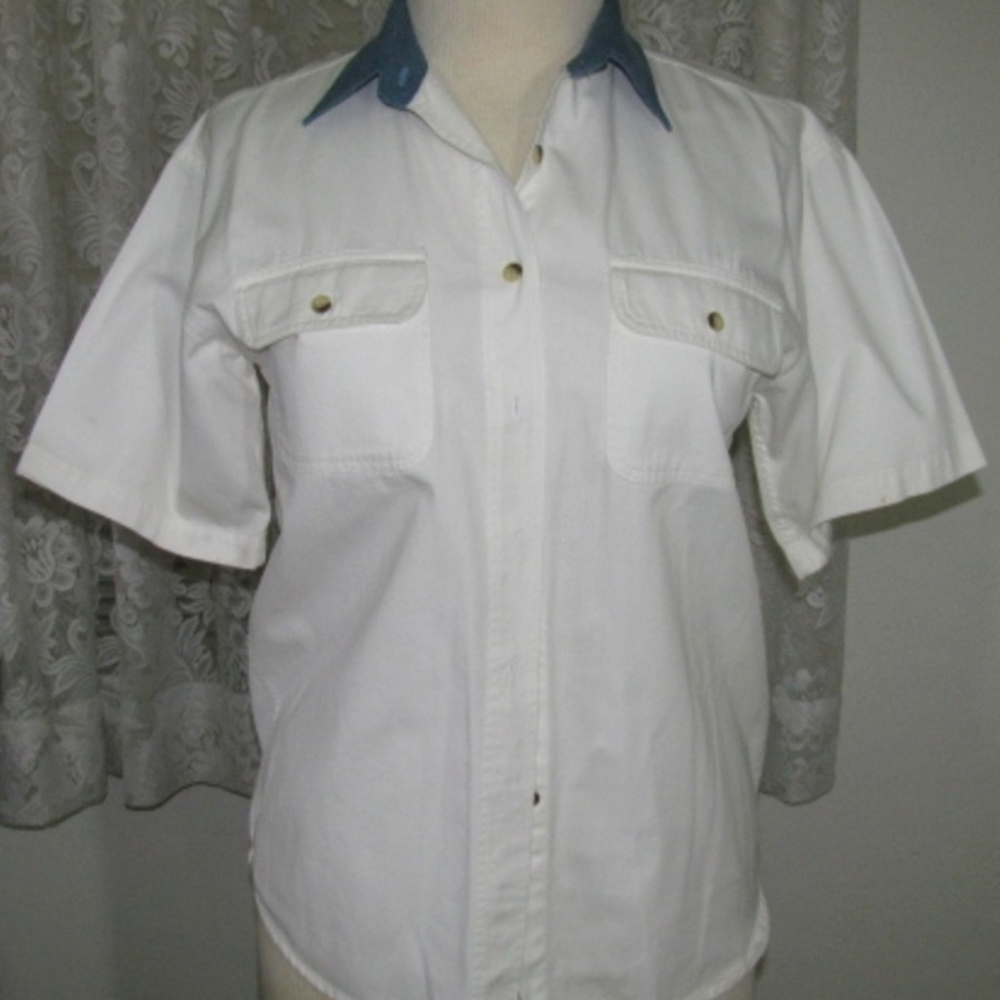 WHITE with BLUE COLLAR Cotton DENIM Shirt